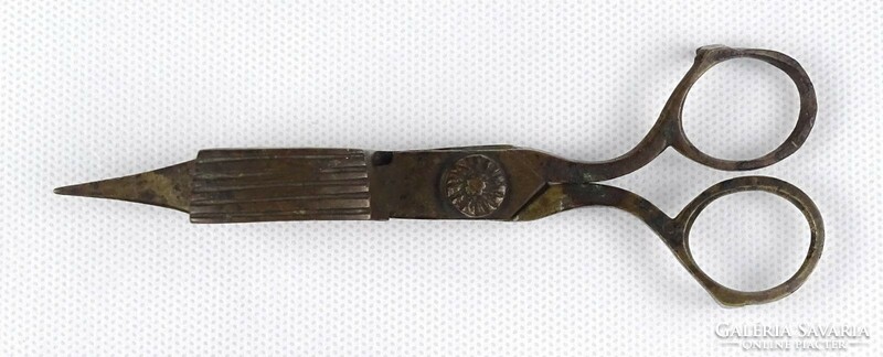 1R702 Antik XIX. századi réz gyertyaoltó olló 13.5 cm