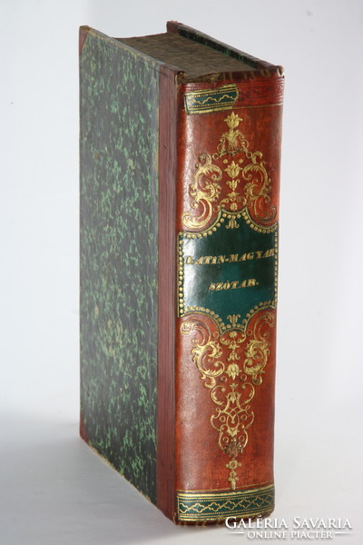 1858 - Latin-Magyar iskolai szótár Bibliofil dúsan aranyozott félbőr kötésben Első kiadás !!