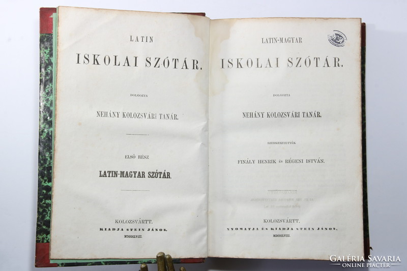 1858 - Latin-Magyar iskolai szótár Bibliofil dúsan aranyozott félbőr kötésben Első kiadás !!