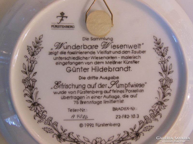 PORCELÁN - TÁNYÉR - FÜRSTENBERG - SZÁMOZOTT - JELZETT - 19 cm - FALI  - HIBÁTLAN