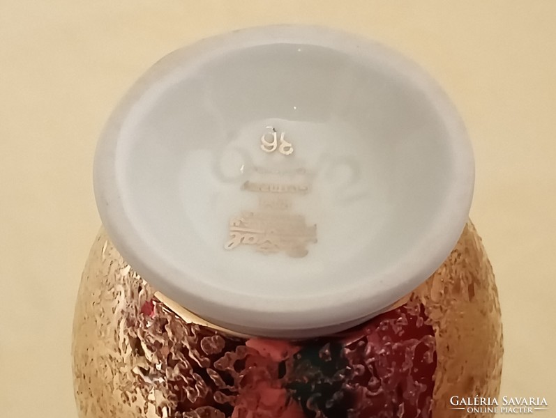 Porcelán váza Royal Bavaria Königliche Manufaktur kézzel készített aranyozott retro 15,5x6cm