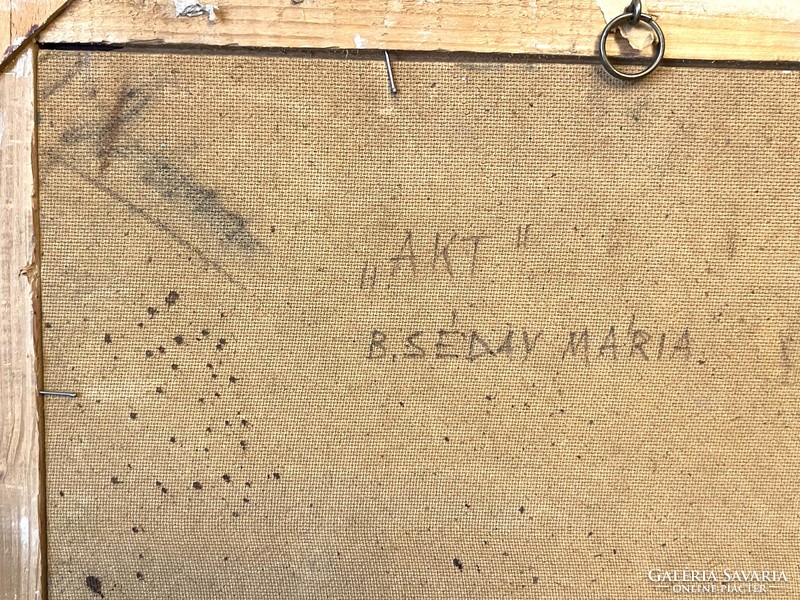 B SÉDAY MÁRIA (1925-2009) NŐI AKT JELZETT OLAJ FAROST RETRO FESTMÉNY SZÉLES EZÜST SZÍNŰ FA KERETBEN