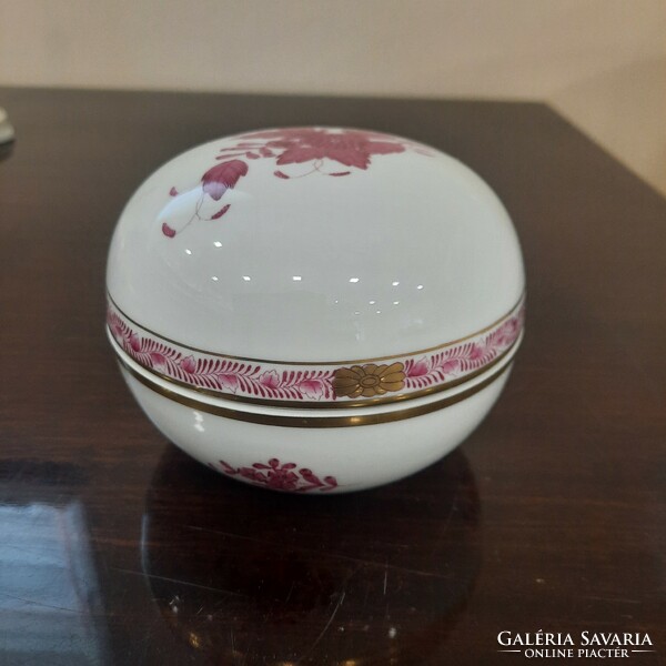Herendi Pur-pur Apponyi mintás porcelán bonbonier