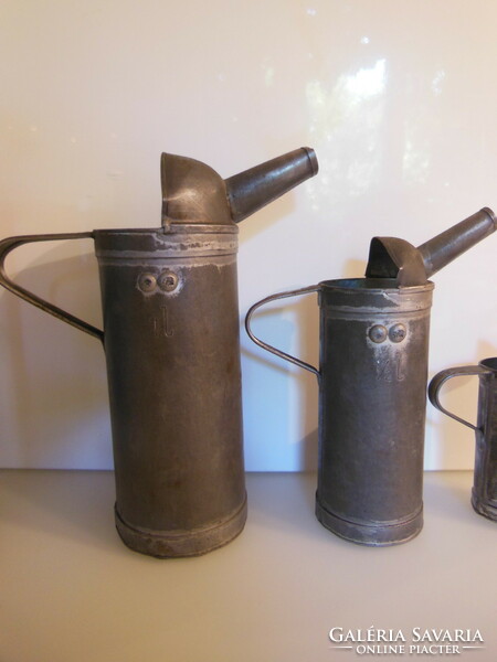 KANNA - OLAJOS - 4 db !!! - SZETT- ANTIK -BÁDOG - 2 liter - 1 liter - 0,5 liter- 1/8 lit - HIBÁTLAN