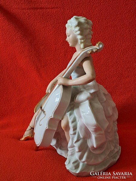 Hibátlan! Lippelsdorfi csellós hölgy német (GDR) porcelán figura