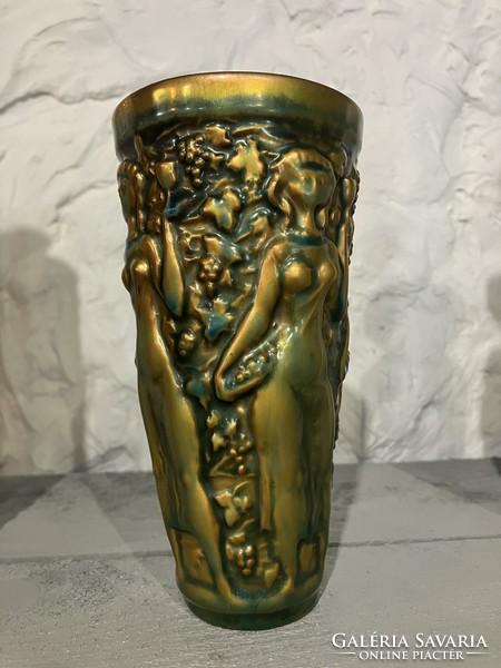 Eozinos zsolnay szüretelő pohár 16cm