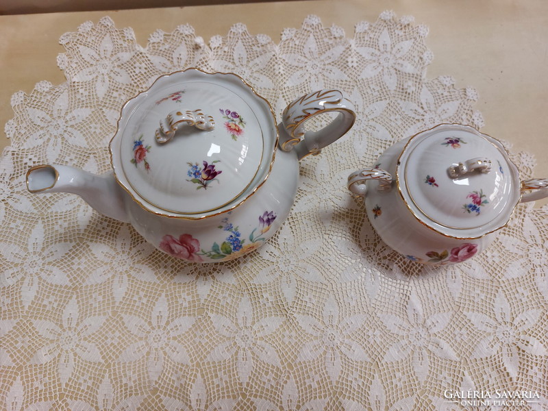 Zsolnay teás kanna arany barokkos széllel, antik porcelán ritka, gyönyörű virágmintás