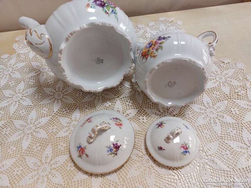 Zsolnay teás kanna arany barokkos széllel, antik porcelán ritka, gyönyörű virágmintás