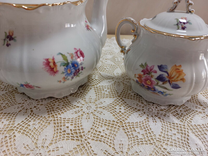 Zsolnay teás kanna arany barokkos széllel, antik porcelán ritka, gyönyörű virágmintás