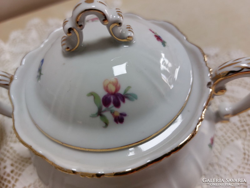 Zsolnay teás kanna arany barokkos széllel, antik porcelán ritka, gyönyörű virágmintás