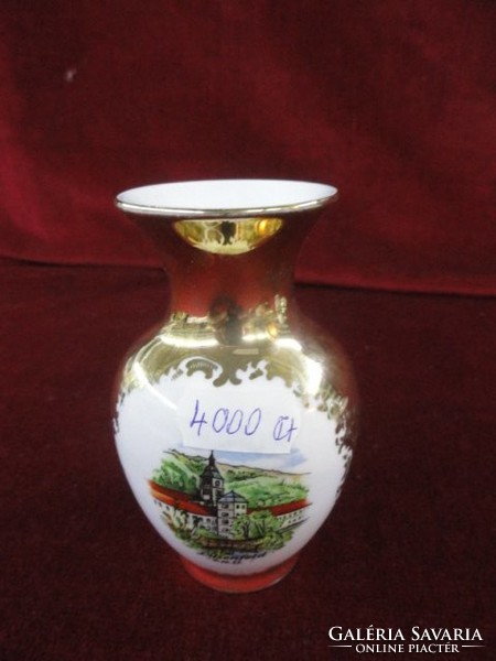 Osztrák EIGL porcelán mini váza, magassága 10,5 cm. Lilienfeld felirattal és képpel. Vanneki!