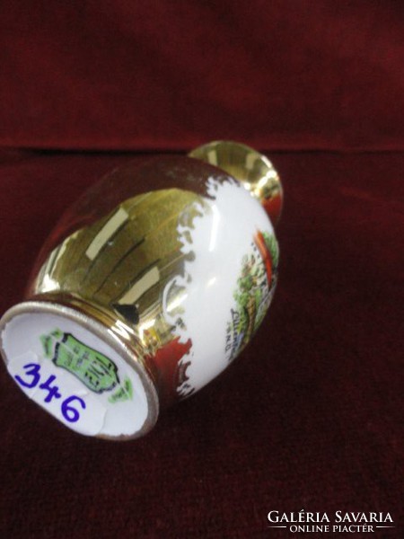 Osztrák EIGL porcelán mini váza, magassága 10,5 cm. Lilienfeld felirattal és képpel. Vanneki!