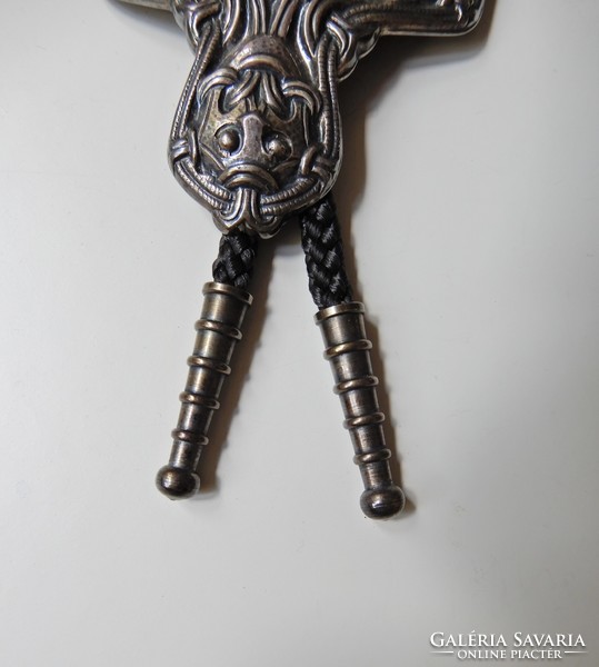 Régi norvég David Andersen nagyméretű ezüst medál zsinór láncon / Bolo Tie