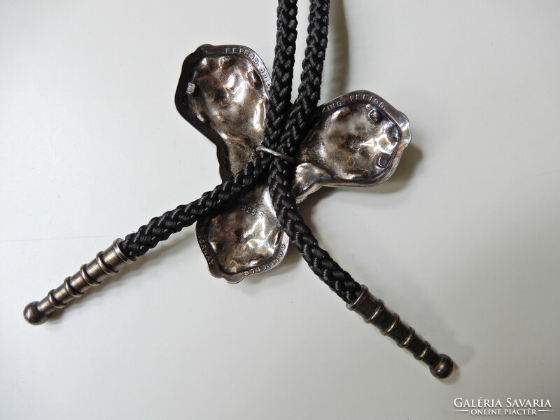 Régi norvég David Andersen nagyméretű ezüst medál zsinór láncon / Bolo Tie
