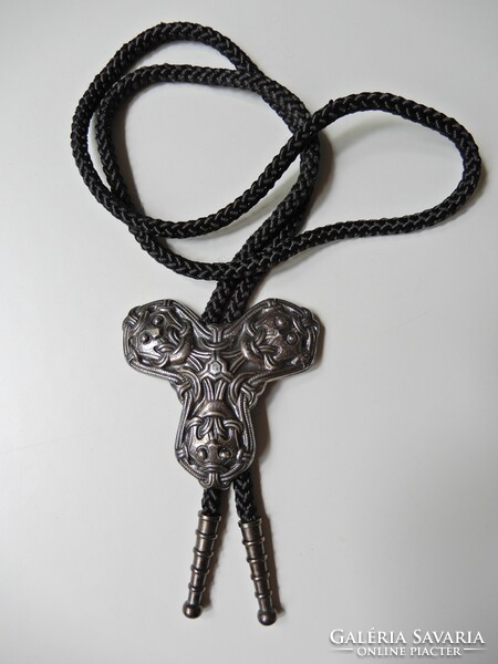 Régi norvég David Andersen nagyméretű ezüst medál zsinór láncon / Bolo Tie