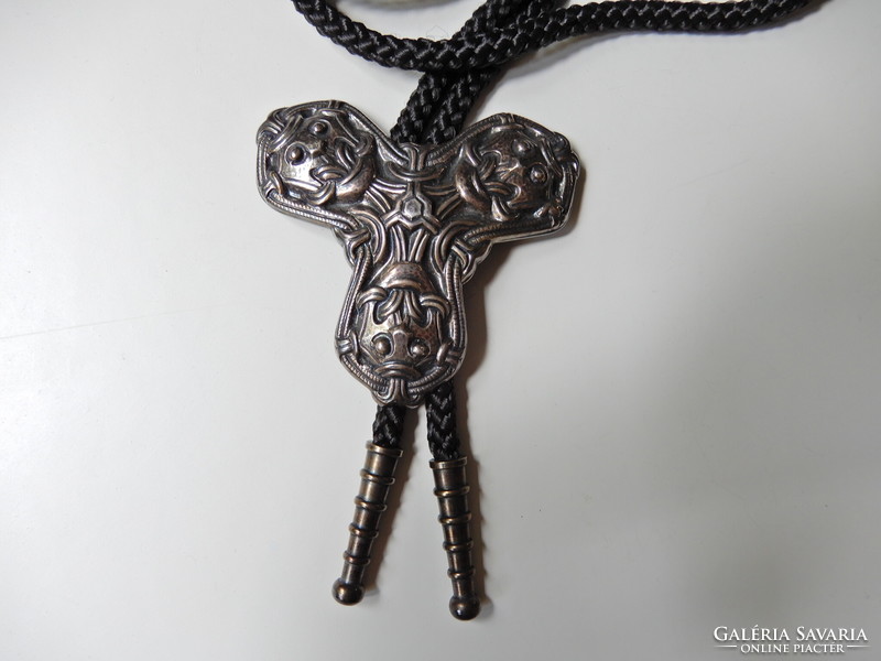 Régi norvég David Andersen nagyméretű ezüst medál zsinór láncon / Bolo Tie