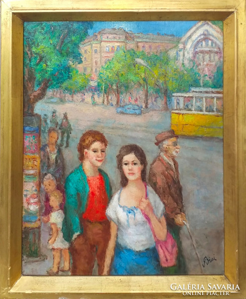 Biai-Föglein István (1905-1974) : Párizsi utca járókelőkkel