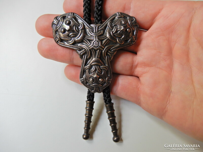 Régi norvég David Andersen nagyméretű ezüst medál zsinór láncon / Bolo Tie