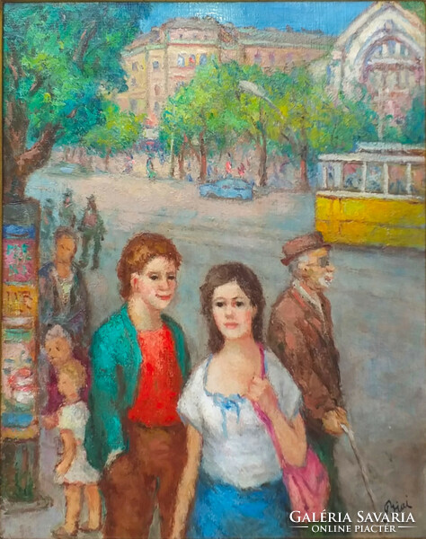 Biai-Föglein István (1905-1974) : Párizsi utca járókelőkkel