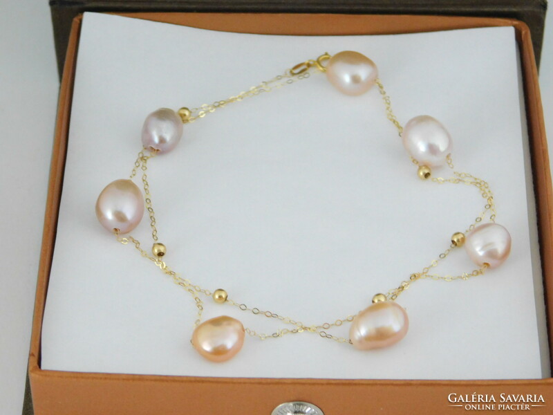 18 K Arany Nyaklánc Színes Baroque Gyöngyökkel