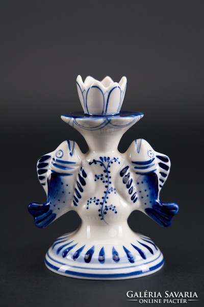 Gzsel (Гжeль) orosz porcelán, gyertyatartó, jelzett.