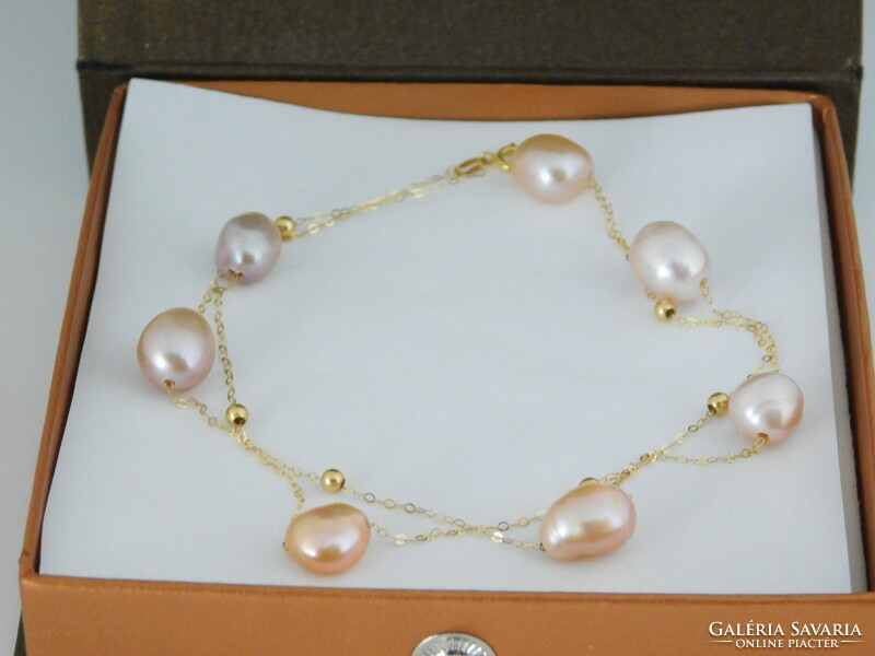 18 K Arany Nyaklánc Színes Baroque Gyöngyökkel