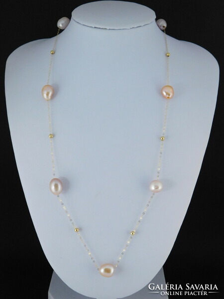 18 K Arany Nyaklánc Színes Baroque Gyöngyökkel