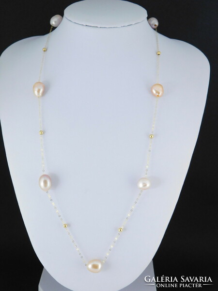 18 K Arany Nyaklánc Színes Baroque Gyöngyökkel