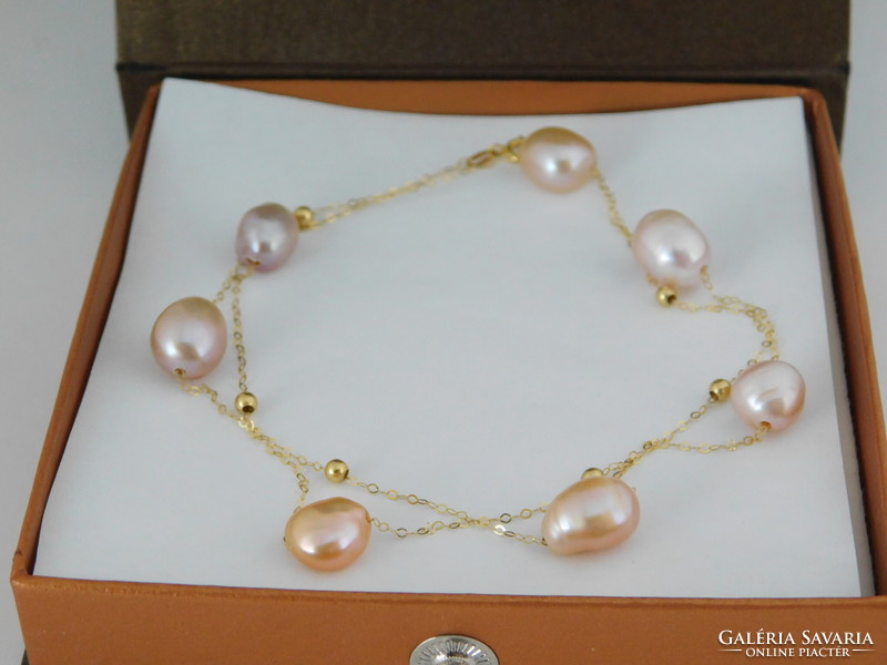 18 K Arany Nyaklánc Színes Baroque Gyöngyökkel