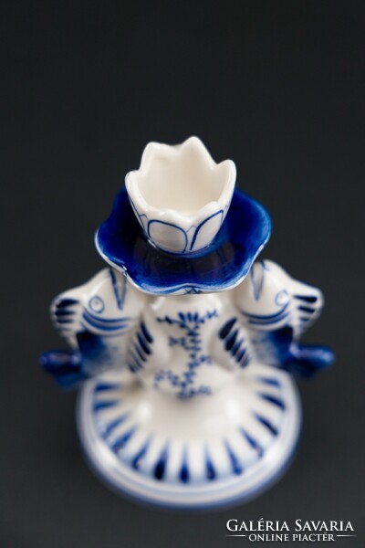 Gzsel (Гжeль) orosz porcelán, gyertyatartó, jelzett.