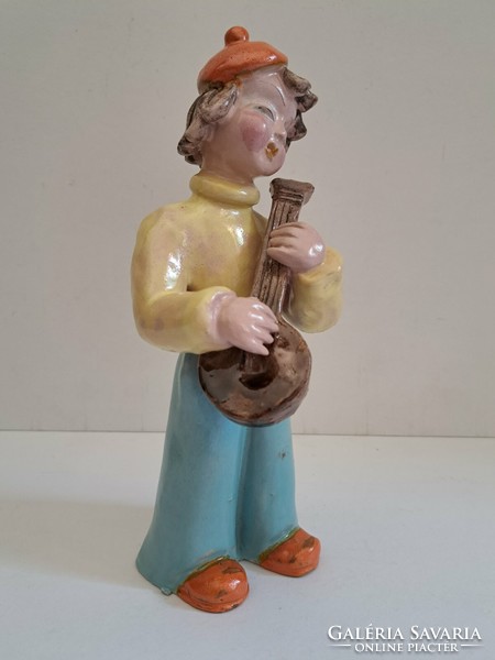 Jelzett H. Ráhmer Mária art-deco stílusú gitáros fiú kerámia szobor 26 cm