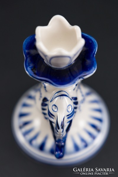 Gzsel (Гжeль) orosz porcelán, gyertyatartó, jelzett.