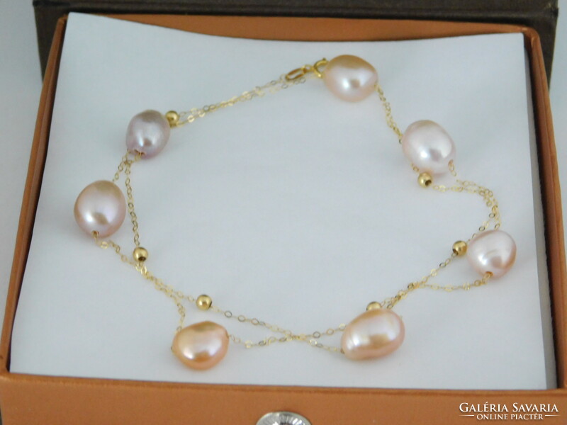 18 K Arany Nyaklánc Színes Baroque Gyöngyökkel