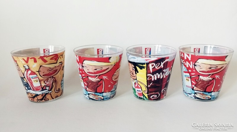7x ritka Cinzano street-art/pop-art Milano Roma Miami Selwyn design pohár 1990-es évek