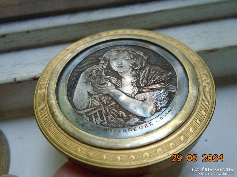 J.B.GREUZE(1725-1805)francia festő INNOCENSE festménye nyomán ezüstre gravírozott miniatűrrel doboz