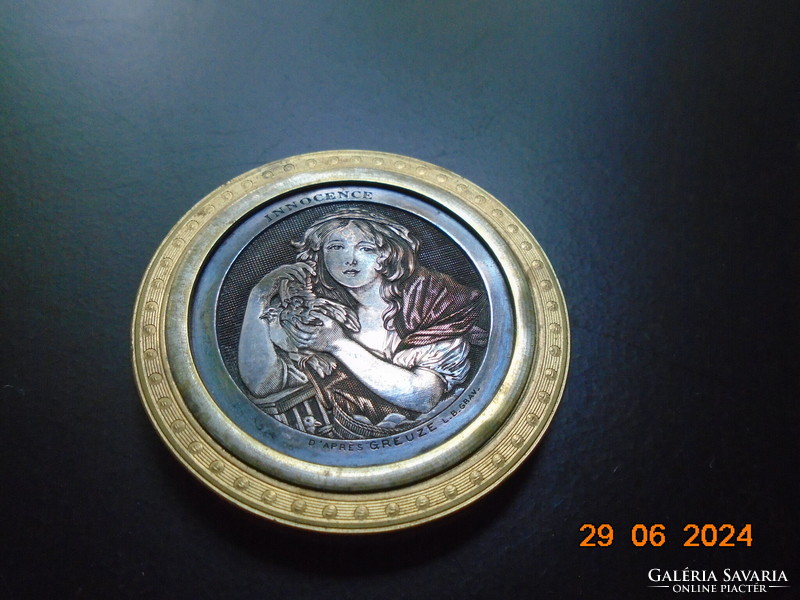 J.B.GREUZE(1725-1805)francia festő INNOCENSE festménye nyomán ezüstre gravírozott miniatűrrel doboz