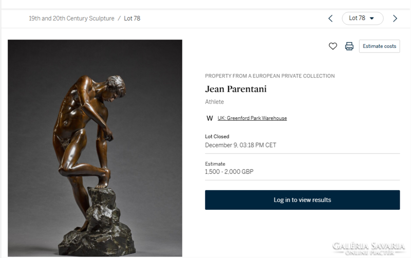 J.Parentani?:Atléta,47 cm-s kerámia szobor,1900-s évek eleje