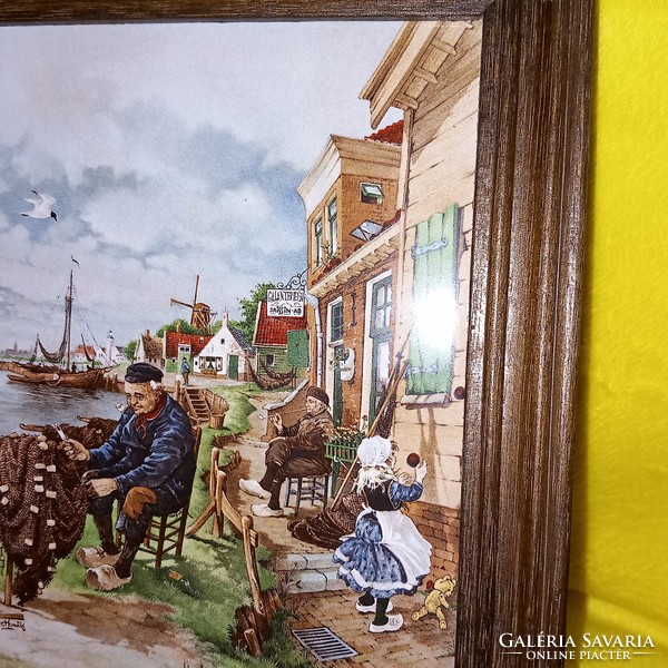 Életkép jelenetes Holland csempe falikép, falidísz.