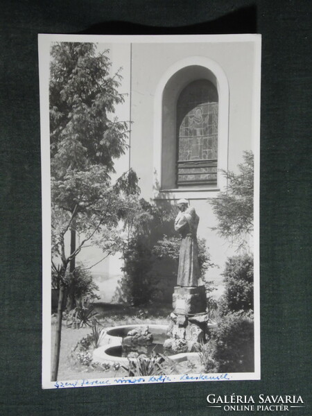 Képeslap,fotó, Kecskemét, Assisi Szent Ferenc templom, szobor kert részlet, 1961-