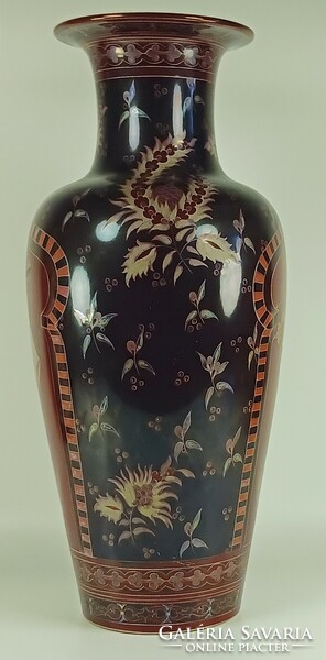 ZSOLNAY NAGY KÉTTÜZŰ EOSIN PORCELÁN VÁZA MESTERMŰ FESTŐ HORVÁTH GYÖNGYI DOLGOZÓ HÖLGYEK (R004)