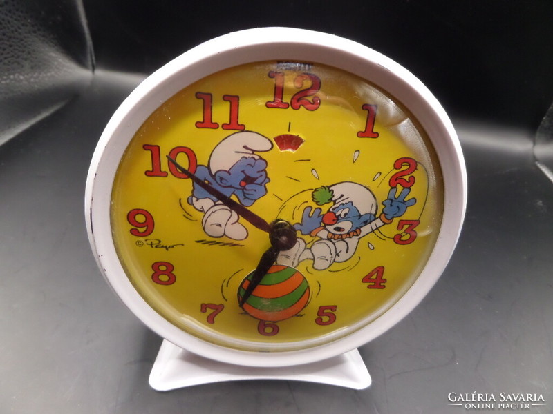 Peyo (eredeti) made by Equity 1984 VINTAGE Smurf Clown Clock mechanikus / felhúzós ébresztőóra