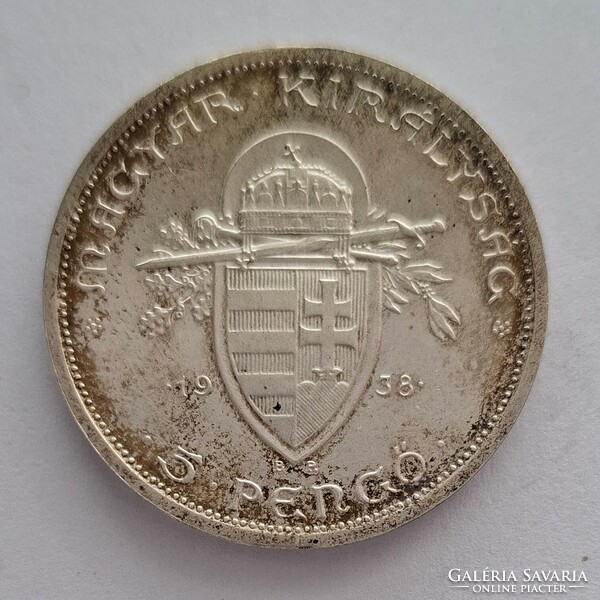 1938 Szent István Ezüst 5 Pengő (No: 24/341.)