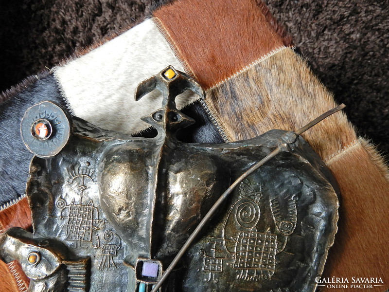 Régi Muharos Lajos bronz relief Sárkányölő Szent György ábrázolással, zománc díszítéssel