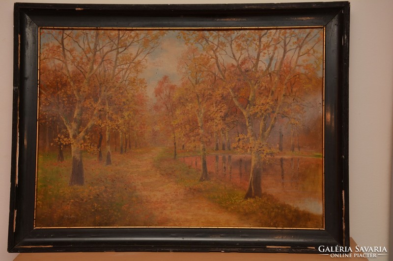 Markovich in autumn in the park. Frame: 59.5 x 79.5, image: 48 x 68 cm. The frame is unfortunately damaged