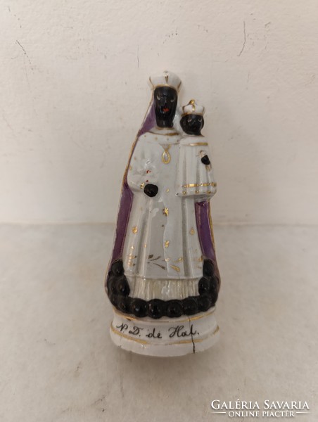 Antik biszkvit porcelán kis fekete Madonna Mária Jézus szobor 19. század keresztény katolikus 745