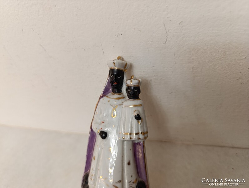Antik biszkvit porcelán kis fekete Madonna Mária Jézus szobor 19. század keresztény katolikus 745