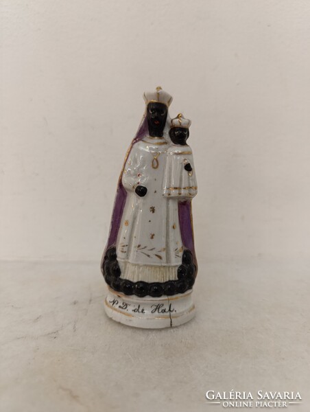 Antik biszkvit porcelán kis fekete Madonna Mária Jézus szobor 19. század keresztény katolikus 745