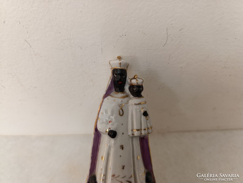 Antik biszkvit porcelán kis fekete Madonna Mária Jézus szobor 19. század keresztény katolikus 745