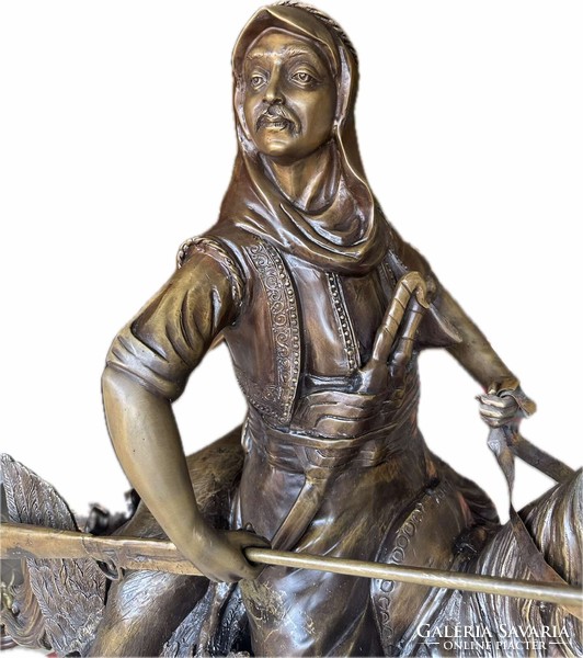 Alfred Barye (1839-1882) nyomán - Arab lovas hazatérése a vadászatból - monumentális bronz sz