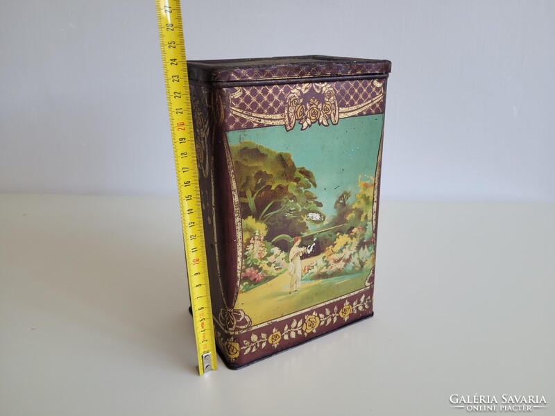Antique large metal box Weiss Manfred Wm Csepel old Art Nouveau tea box Mellinger Dávid tea